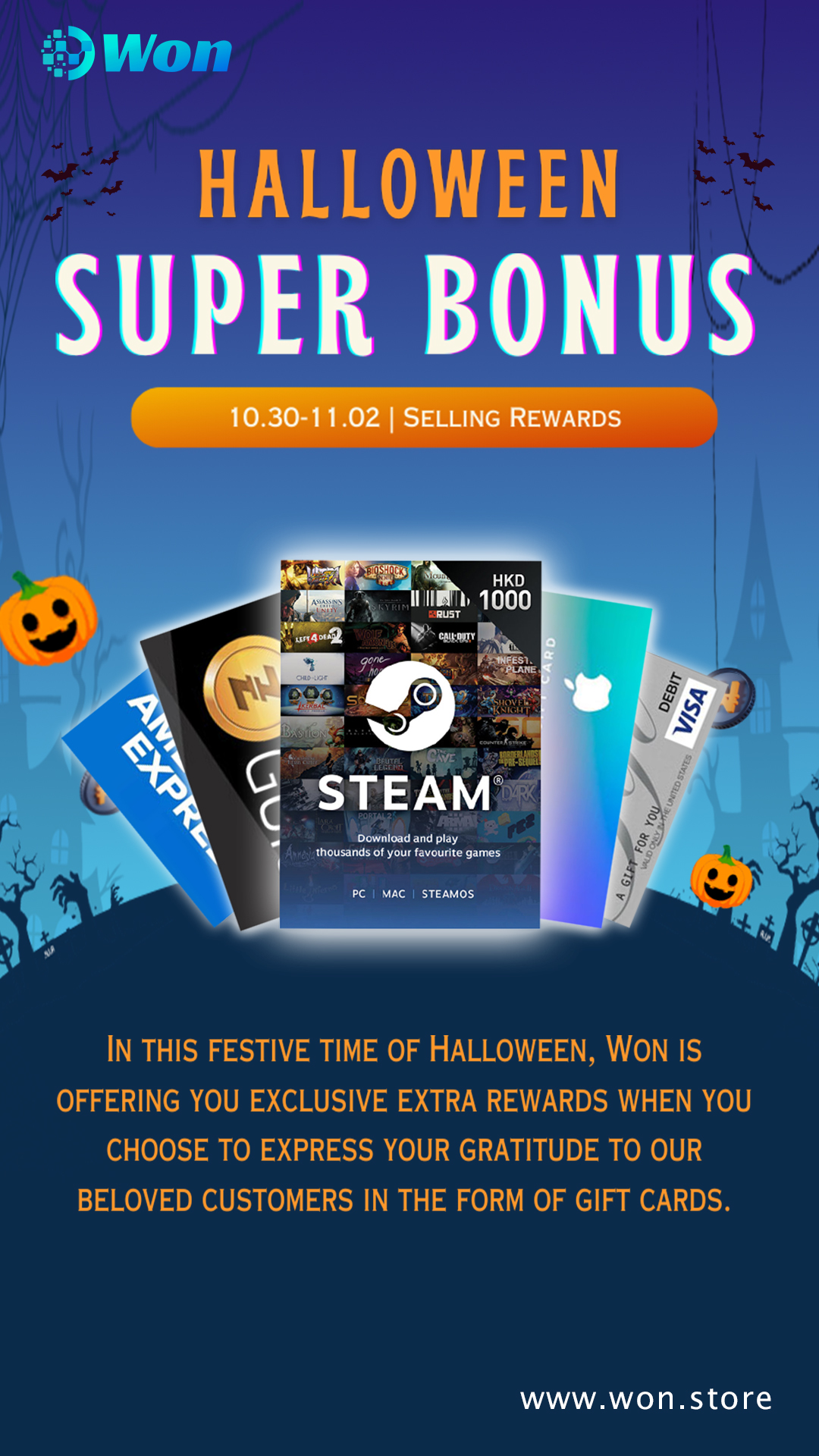 Blessings from Won Gift Card Platform: Surprises are coming on Halloween